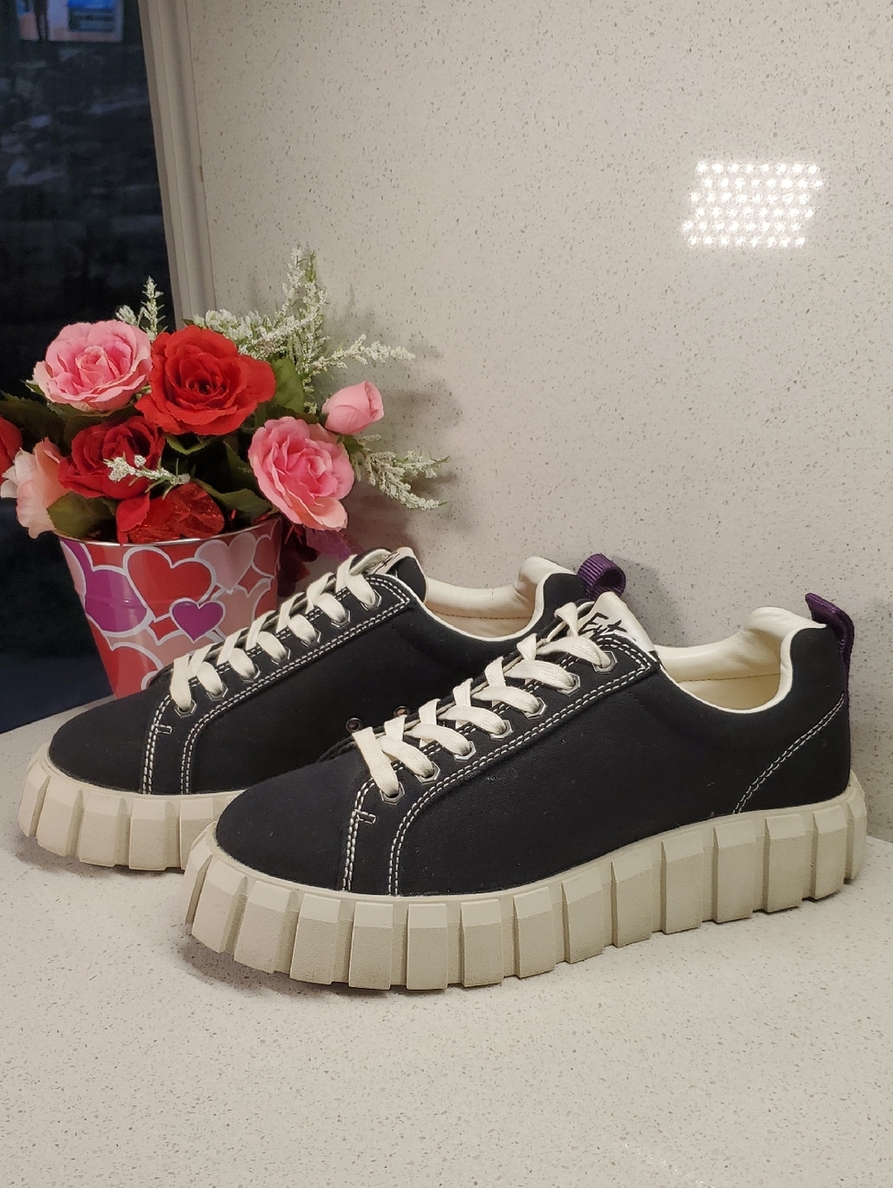 Unisex EYTYS Black Canvas Platform Sneakers with Cream Sole (sz M8.5 - W10)